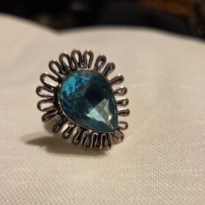 Teardrop Blue Crystal Statement Ring - Women Jewelry